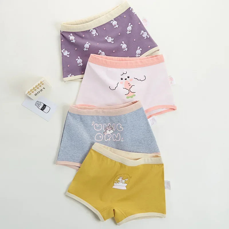 4PCS Girls Cotton Panties Summer Kid Thin Breathable Cartoon Briefs 2+y Young Children Underwears Toddler Antibacterial Knickers