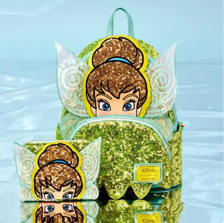 New Loungefly Disney Tinker Bell Fairy Princess Backpack Cartoon Print Trendy Fashion Women'S Holiday Gift