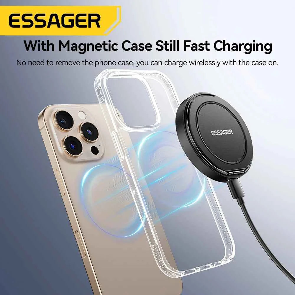 Essager Magnetic Wireless Charger With Holder 15W Fast Charging For iPhone16 15 14 13Pro Max Airpods Mini Wireless Phone Charger