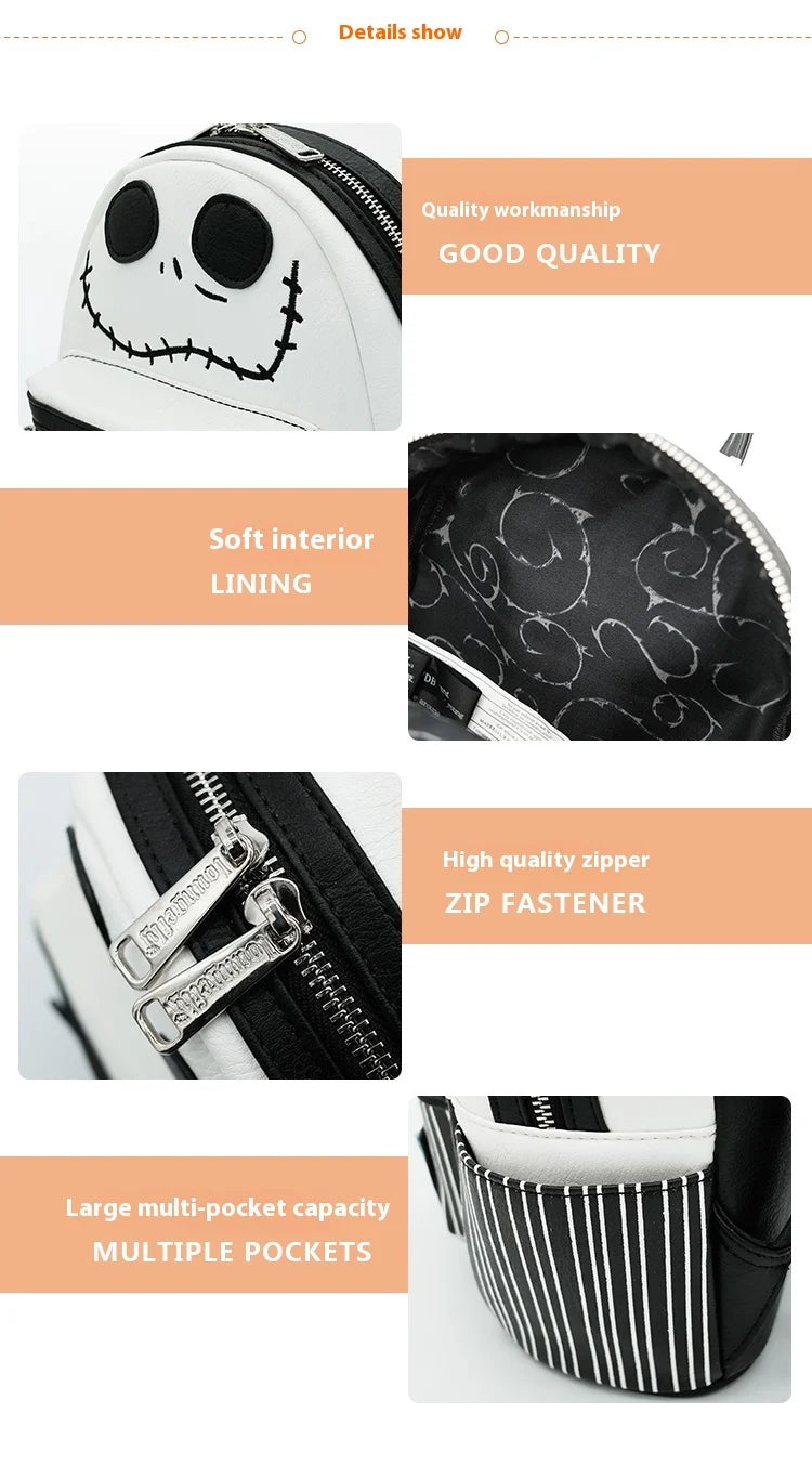 Loungefly Disney Series Jack And Sally Movie Pu Leather Backpack Mini Student Bag Practical Gift For Holidays And Birthdays