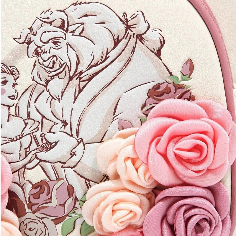 New Loungefly Disney Beauty and The Beast Belle Stained Glass Portrait Mini Backpack Wallet