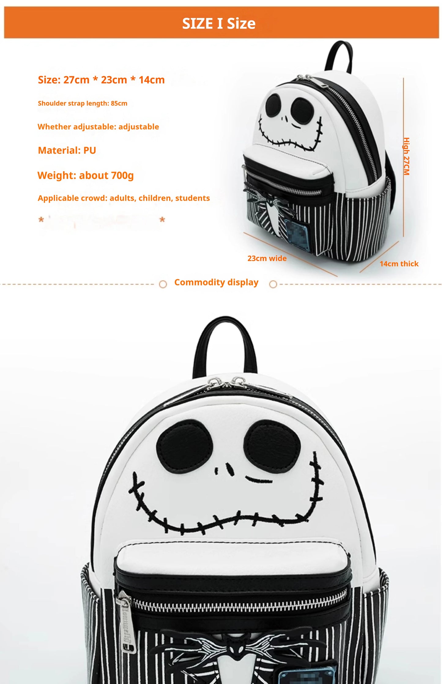 Loungefly Disney Series Jack And Sally Movie Pu Leather Backpack Mini Student Bag Practical Gift For Holidays And Birthdays