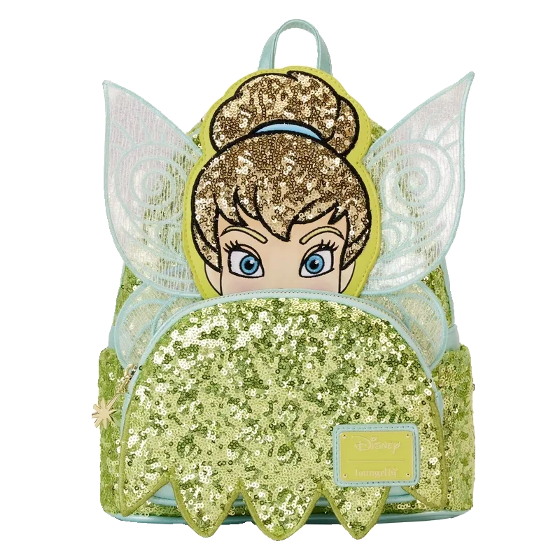 Hot Disney Loungefly Tinker Bell Sequined Ladies Mini Backpack Anime Peripheral Children'S Satchel Cute Princess Backpack Gift