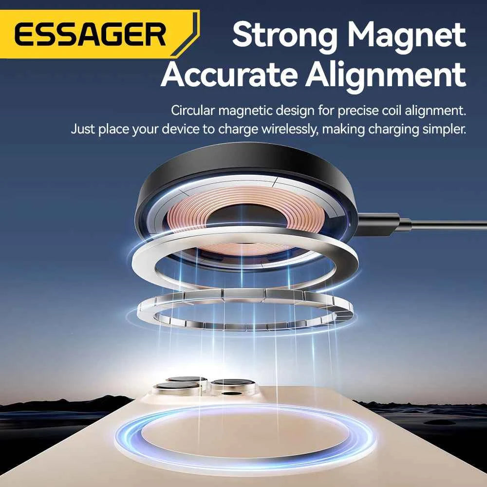 Essager Magnetic Wireless Charger With Holder 15W Fast Charging For iPhone16 15 14 13Pro Max Airpods Mini Wireless Phone Charger