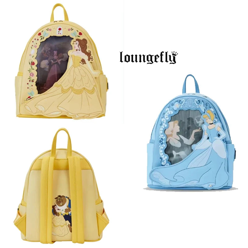 Loungefly Genuine Beauty And the Beast Backpack Waterproof Princess Cinderella Perspective Bag for Girls Animation Cosplay Gift