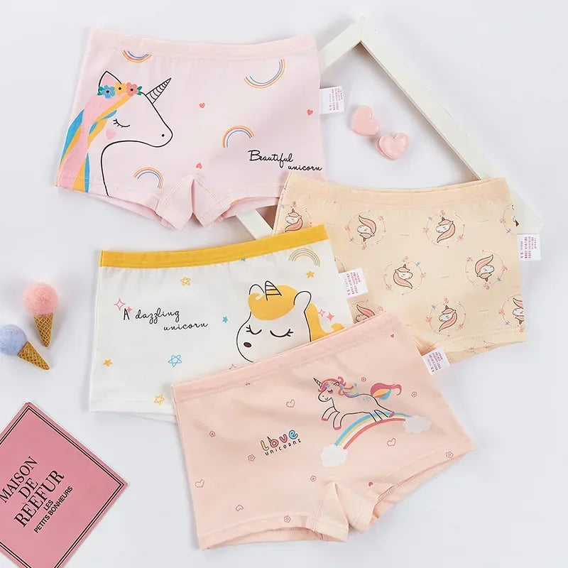 4PCS Girls Cotton Panties Summer Kid Thin Breathable Cartoon Briefs 2+y Young Children Underwears Toddler Antibacterial Knickers