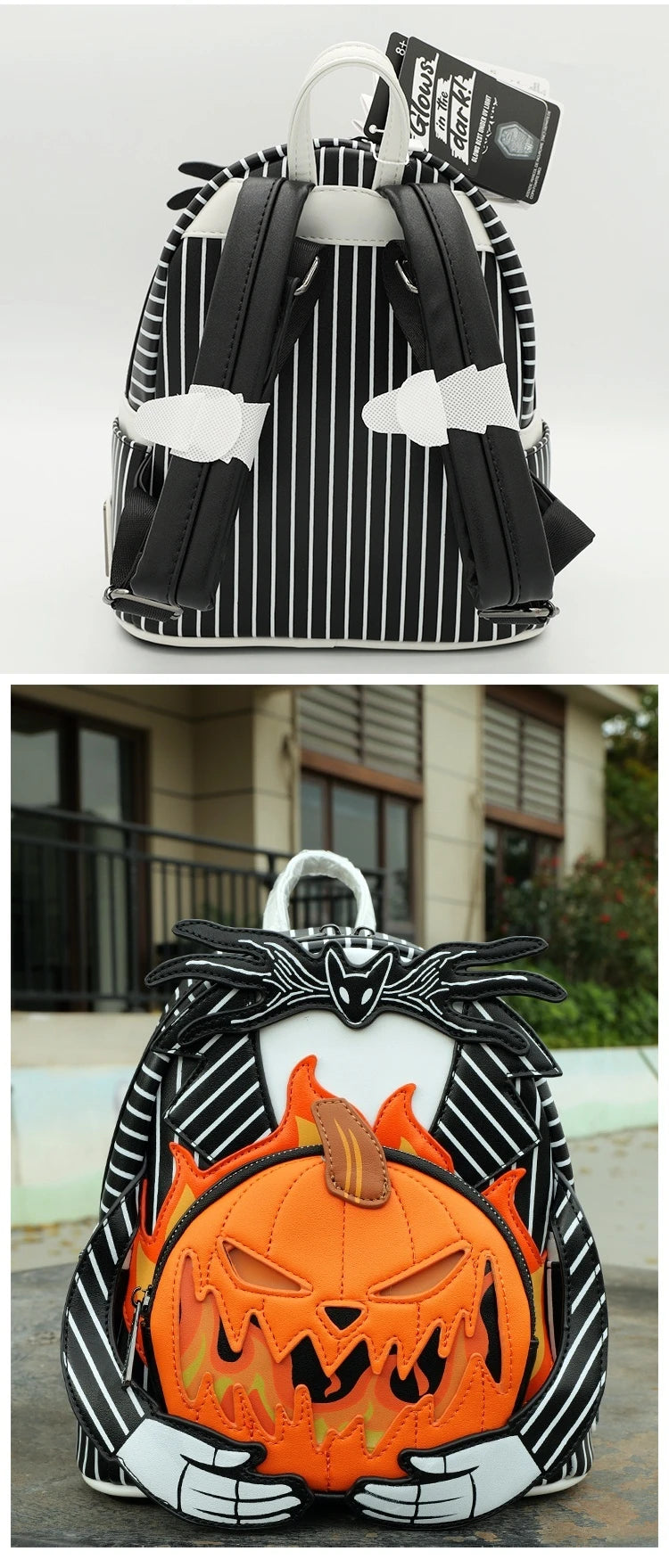 Loungefly Disney Series Jack And Sally Movie Pu Leather Backpack Mini Student Bag Practical Gift For Holidays And Birthdays