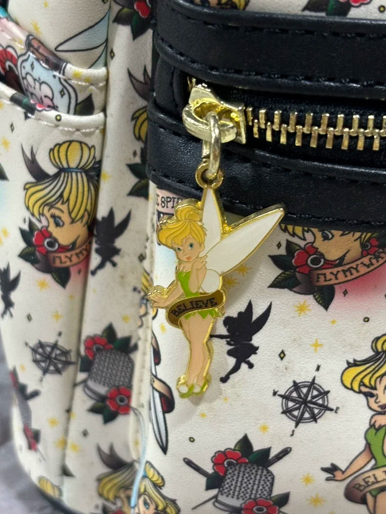 New Loungefly Disney Tinker Bell Fairy Princess Backpack Cartoon Print Trendy Fashion Women'S Holiday Gift