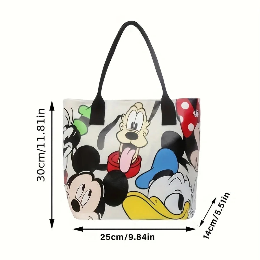Disney Large Capacity Mickey Mouse Cartoon Canvas Tote Handbag - Women's Fashion Shoulder Bag with Zipper and Button Closure