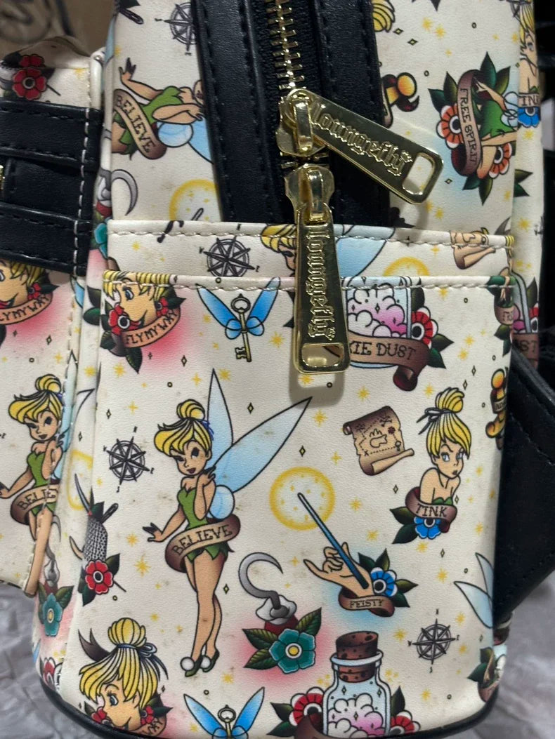 New Loungefly Disney Tinker Bell Fairy Princess Backpack Cartoon Print Trendy Fashion Women'S Holiday Gift