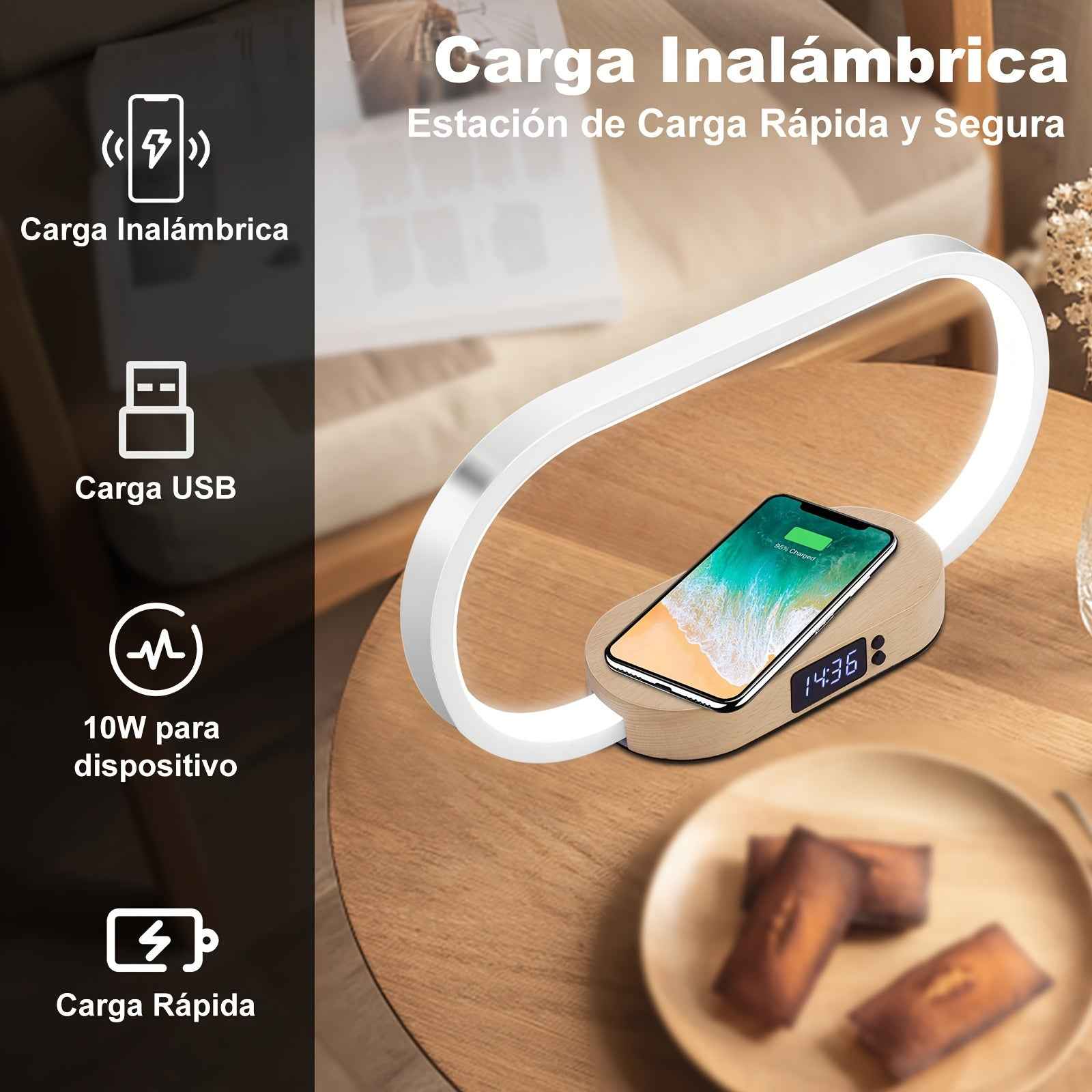 Advanced LED Desk Lamp with Wireless Charger, USB Port, and Multi-Functional Clock - Foldable, Adjustable, and Energy-Efficient - Perfect for Desktop, Bedroom, Bedside, Office, and Study