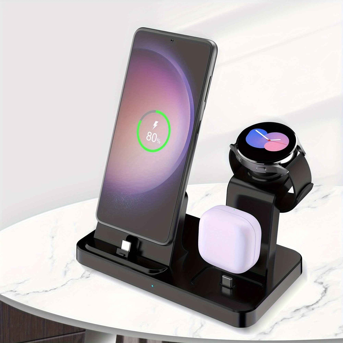 3-in-1 Fast Charging Station for Samsung Multiple Devices - Wireless Charger Dock Stand for Galaxy S23 Ultra/S23+/S22/S21/Note20/Z Flip/Z Fold 4, Galaxy Buds, Watch 6/Classic/5 Pro/4/3/Lte/Active/2/1 with Quick Charging Stand