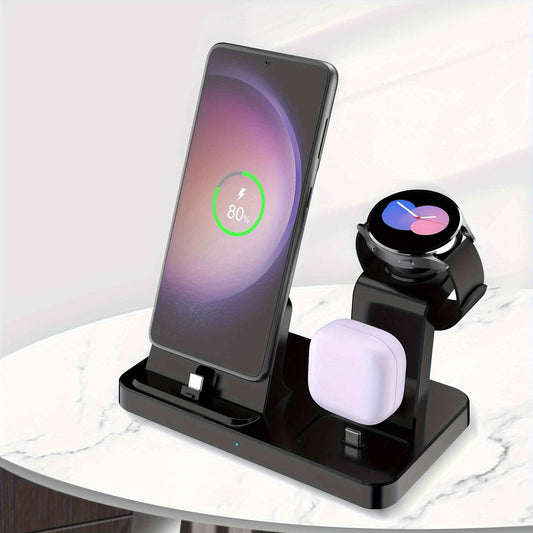 3-in-1 Fast Charging Station for Samsung Multiple Devices - Wireless Charger Dock Stand for Galaxy S23 Ultra/S23+/S22/S21/Note20/Z Flip/Z Fold 4, Galaxy Buds, Watch 6/Classic/5 Pro/4/3/Lte/Active/2/1 with Quick Charging Stand