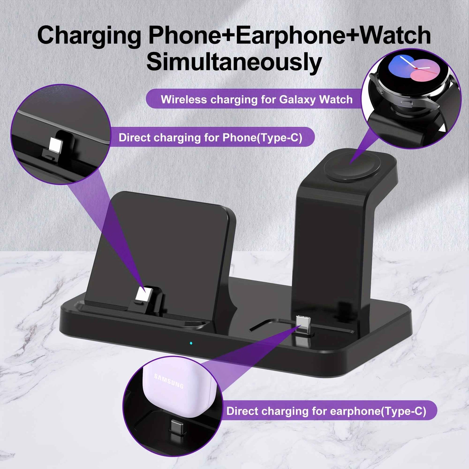 3-in-1 Fast Charging Station for Samsung Multiple Devices - Wireless Charger Dock Stand for Galaxy S23 Ultra/S23+/S22/S21/Note20/Z Flip/Z Fold 4, Galaxy Buds, Watch 6/Classic/5 Pro/4/3/Lte/Active/2/1 with Quick Charging Stand