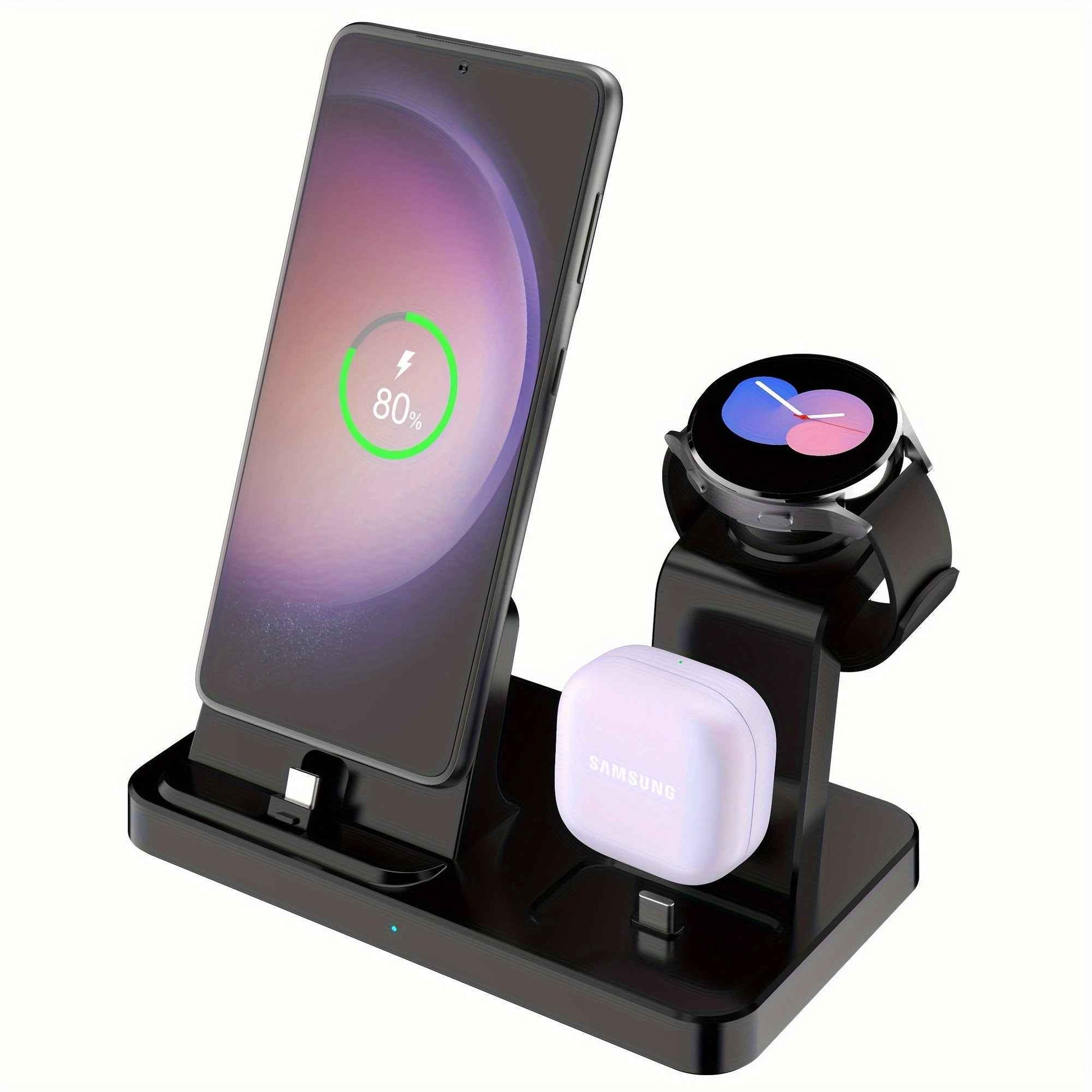 3-in-1 Fast Charging Station for Samsung Multiple Devices - Wireless Charger Dock Stand for Galaxy S23 Ultra/S23+/S22/S21/Note20/Z Flip/Z Fold 4, Galaxy Buds, Watch 6/Classic/5 Pro/4/3/Lte/Active/2/1 with Quick Charging Stand